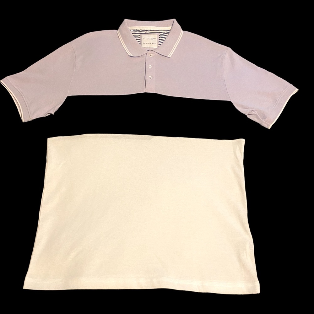 Denim & Flower Striped Short Sleeve Polo in Lilac/Navy/White (Size M)